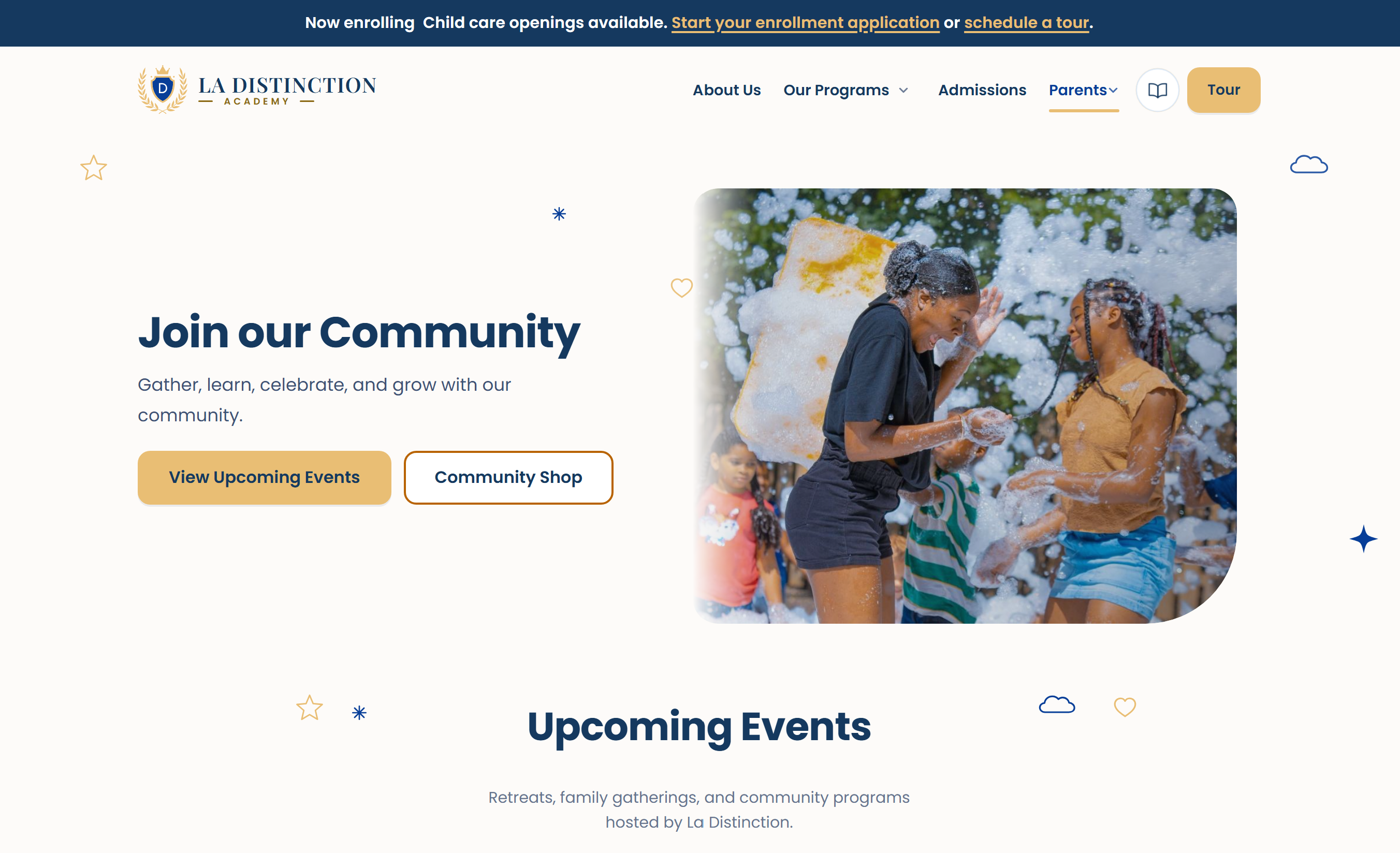 a screenshot of the community page hero section on the La Distinction website