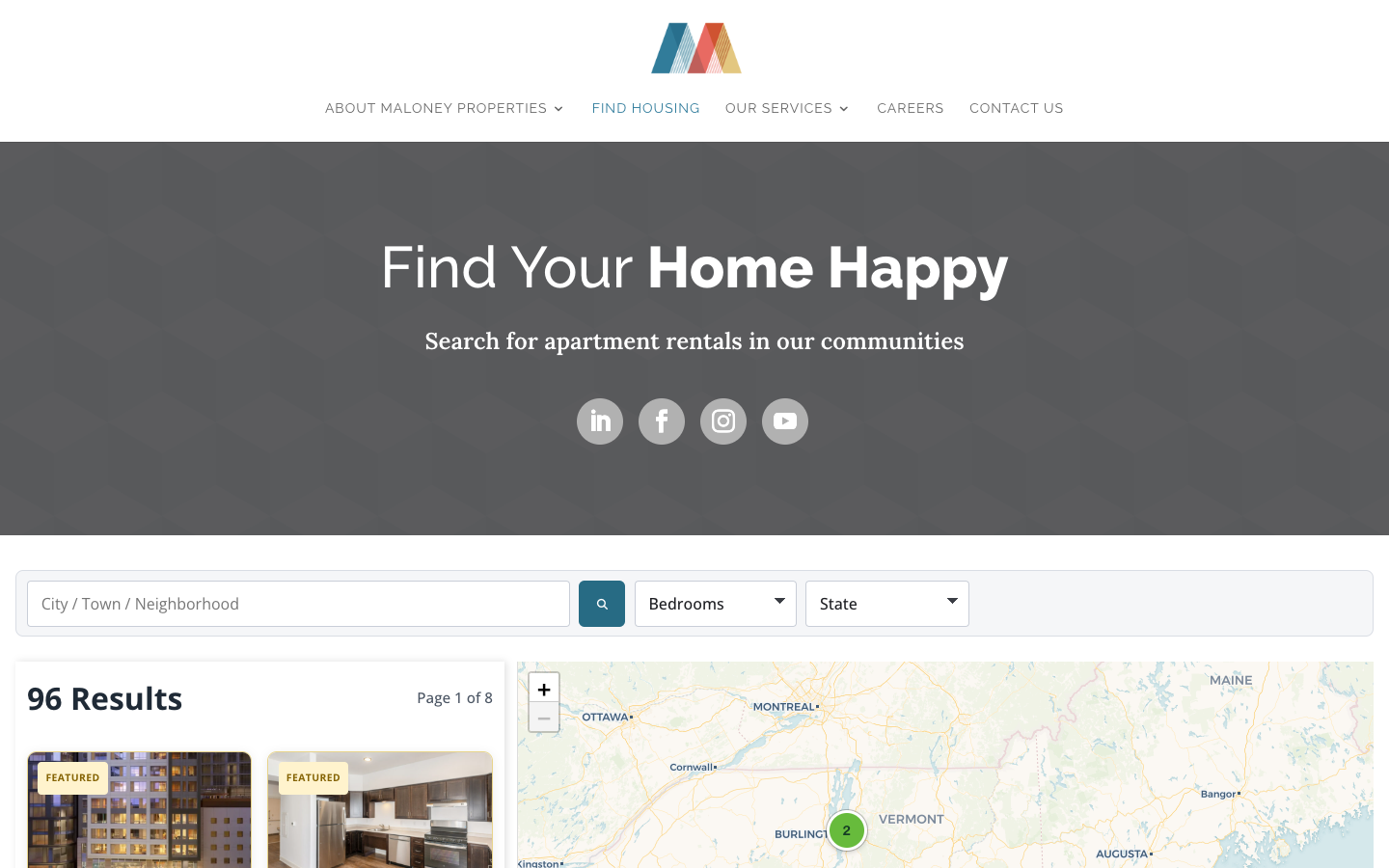 Maloney Properties apartment rentals map search