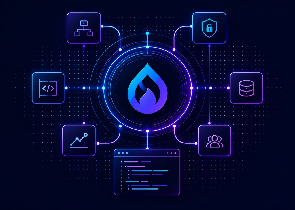 Drupal development ecosystem hub graphic
