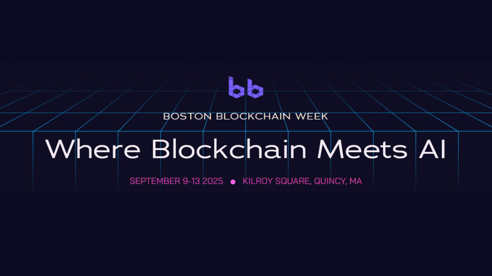 boston blockchain week header with blue grid and logo